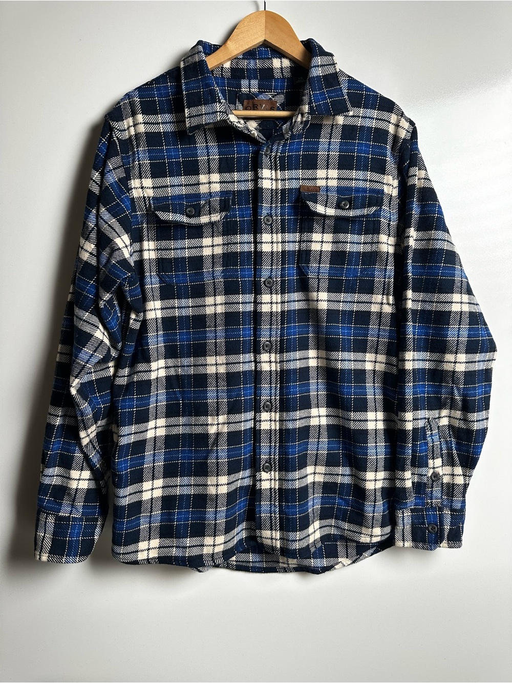 Orvis Big Bear Heavyweight Plaid Flannel Shirt Jacket Mens Size L Side Pockets
